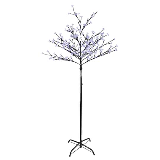 6ft. Pre-Lit Slim LED Lighted Cherry Blossom Artificial Tree, Pure White Lights